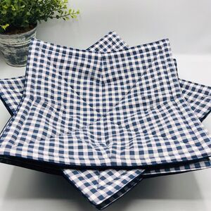 Microwave Dinner Plate Cozy, Reversible, Navy Blue Gingham, Cottage Core